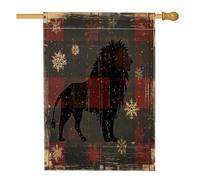 Bandiera della casa del leone di buon Natale, 71 x 101 cm, per esterni, rustica animale natalizio standard verticale in lino, decorazione per esterni