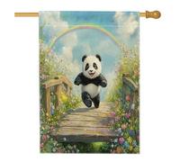 Bandiera della casa del panda primaverile, 71 x 101 cm, double-face, decorativa per esterni, giardino di campagna con animali, bandiera per la casa, divertente motivo floreale scenico per esterni