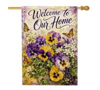 Bandiera della casa del pensiero della penola, bandiera primaverile floreale farfalla edera primavera viola iuta doppia faccia grande bandiera da giardino per esterni prato cortile ingresso patio 71 x