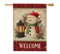 Bandiera della casa del pupazzo di neve, lanterna natalizia invernale in iuta rossa su entrambi i lati, decorativa, per esterni, cortile, prato, patio, porta d'ingresso, 71 x 101 cm