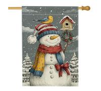 Bandiera della casa del pupazzo di neve, per le feste invernali, casetta per uccelli in iuta rossa, double face, decorativa, per esterni, prato, cortile, patio, ingresso, 71 x 101 cm