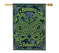 Bandiera della casa del serpente, festiva spettrale ragnatela Halloween Halloween nera su entrambi i lati in iuta decorativa per esterni, patio, prato, ingresso campeggio, 71 x 101 cm