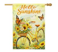 Bandiera della casa della bicicletta, bandiera floreale primaverile girasole farfalla primavera gialla su entrambi i lati bandiere decorative per portico anteriore per patio esterno prato ingresso