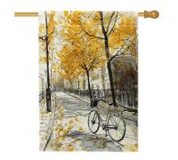Bandiera della casa della bicicletta dell'autunno dell'acquerello 71,1 x 101,2 cm su entrambi i lati per la decorazione esterna, città autunnale acero bick paesaggio frontyard tela bandiera casa