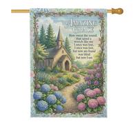 Bandiera della casa della chiesa, campagna, natura, fiori, sentiero, verde primavera, tela double face, grande bandiera da giardino per esterni, patio, prato, ingresso campeggio, 71 x 101 cm