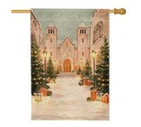 Bandiera della casa della chiesa, lanterna natalizia invernale per albero di Natale, in iuta verde, su entrambi i lati, grande bandiera da giardino per esterni, prato, cortile, patio, ingresso, 71 x