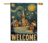 Bandiera della casa della chiesa, per casa tradizionale invernale, in iuta su entrambi i lati, per esterni, patio, cortile, prato, ingresso, balcone, 71 x 101 cm