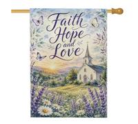 Bandiera della casa della chiesa, rustica farfalla lavanda primavera viola juta double face portico anteriore bandiere decorative per esterni prato cortile patio ingresso 71 x 101 cm