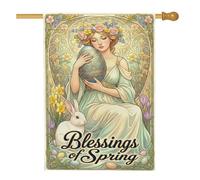 Bandiera della casa della donna, fantasioso uovo di coniglio primaverile pastello su entrambi i lati in iuta decorativa per esterni, cortile, prato, patio, porta d'ingresso, 71 x 101 cm