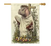 Bandiera della casa della fauna selvatica con ippopotamo primaverile, 71 x 101 cm, double face, decorativa per esterni, con uova incrociate con animali, bandiera per la casa, per le vacanze all'aperto