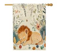 Bandiera della casa della fauna selvatica con leone pasquale primaverile, 71 x 101 cm, double face, decorativa per esterni, uova di animali selvatici vintage, bandiera per la casa, per vacanze