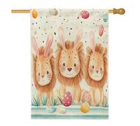 Bandiera della casa della fauna selvatica con leone pasquale primaverile, 71 x 101 cm, double face, per decorazione esterna, divertente animale selvatico uova Groovy Eggs Front Yard Canvas Home Flag