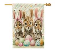 Bandiera della casa della fauna selvatica con leopardo pasquale primaverile, 71 x 101 cm, double face, per decorazione esterna, divertente animale selvatico uova Groovy Eggs Front Yard Canvas Home