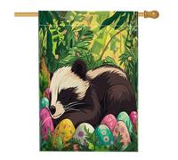 Bandiera della casa della fauna selvatica del tasso di Pasqua primaverile 71,1 x 101,2 cm su entrambi i lati per la decorazione esterna, uova di animali selvatici della foresta bandiera della tela del