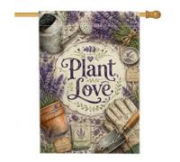 Bandiera della casa della lavanda, guanti da giardinaggio rustici vintage con annaffiatoio viola primaverile su entrambi i lati, grande bandiera da giardino per esterni, patio, prato, ingresso