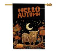Bandiera della casa della mucca delle Highland Black Fall 71 x 101 cm su entrambi i lati per esterni, estetica autunnale magica standard verticale su tela per la casa, fantasia divertente cortile
