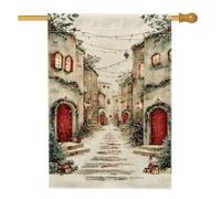 Bandiera della casa della neve, lanterna rustica invernale con alberi di Natale rossa su entrambi i lati, grande bandiera da giardino per esterni, prato, cortile, patio, ingresso 71 x 101 cm