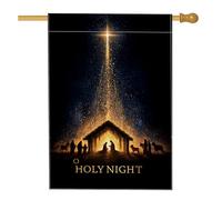 Bandiera della casa della stella, sagoma della presepe religiosa natalizia, in iuta dorata, su entrambi i lati, decorativa, per esterni, patio, prato, ingresso, campeggio, 71 x 101 cm