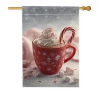 Bandiera della casa della tazza, motivo natalizio con bastoncini di zucchero color panna montata, in iuta rossa, su entrambi i lati, decorativa, per esterni, patio, prato, ingresso, campeggio, 71 x