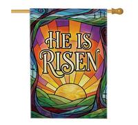 Bandiera della casa dell'alba, con croce religiosa e ispiratrice pasquale arancione su entrambi i lati, in iuta, decorativa, per esterni, patio, cortile, prato, ingresso, balcone, 71 x 101 cm