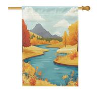 Bandiera della casa dell'anime della foresta autunnale, 71 x 101 cm, double-face, decorativa per esterni, divertente per l'autunno, fiume montagna, cortile, giardino, giardino, giardino, bandiera per