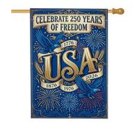 Bandiera della casa dell'aquila, striscione patriottico vintage con fuochi d'artificio per celebrazioni in iuta blu su entrambi i lati, grande bandiera da giardino per esterni, cortile, prato, patio