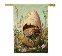 Bandiera della casa delle cicale di Pasqua primaverile 71 x 101 cm per esterni, fantasia floreale uova standard verticali in lino bandiera per la casa, decorazione per esterni con insetti sul cortile