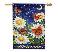 Bandiera della casa delle farfalle, fantasia primaverile con crisantemo, luna e primavera, blu su entrambi i lati, grande bandiera da giardino per esterni, cortile, prato, patio, porta d'ingresso, 71