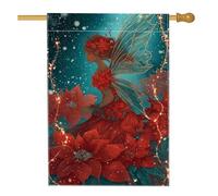 Bandiera della casa delle fate, ali di stella di Natale invernali rosse su entrambi i lati, in iuta, per portico, esterno, patio, cortile, prato, ingresso, balcone, 71 x 101 cm