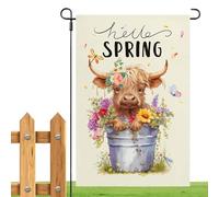 Bandiera della casa delle mucche delle Highland, bandiera da giardino in tessuto di alta qualità, tema di benvenuto primaverile, 30,5 x 45,7 cm, rustico, aggiunge fascino agli spazi esterni, ideale
