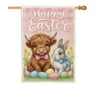 Bandiera della casa delle mucche, pasquale, fantasioso coniglio, uova di Pasqua color pesca pastello su entrambi i lati, grande bandiera da giardino per esterni, cortile, prato, patio, porta