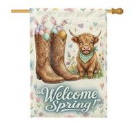 Bandiera della casa delle mucche, primavera festiva stivali uova primavera marrone iuta double face grande bandiera da giardino per esterni prato cortile ingresso patio 71 x 101 cm