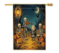 Bandiera della casa delle pecore di Halloween, 71 x 101 cm per esterni, scheletro per le vacanze, bandiera verticale standard in lino per la casa, zucche sul cortile anteriore del cortile modello