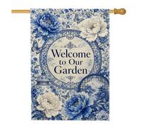 Bandiera della casa delle peonie, tradizionale ed elegante farfalla floreale primaverile blu iuta double face grande bandiera da giardino per esterni, patio, cortile, prato, ingresso, balcone, 71 x