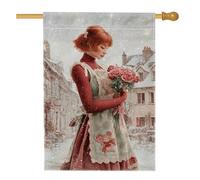 Bandiera della casa delle ragazze, grembiule invernale con rose romantiche invernali rosse su entrambi i lati in iuta decorativa per portico anteriore per esterni, prato, cortile, patio, ingresso 71 x