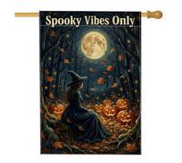Bandiera della casa delle streghe, fantasiosa zucca gotica luna Halloween iuta nera double face grande bandiera da giardino per esterni prato cortile patio ingresso 71 x 101 cm