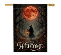 Bandiera della casa delle streghe, lanterna mistica lunare spettrale di Halloween nera su entrambi i lati, grande bandiera da giardino per esterni, prato, cortile, patio, ingresso 71 x 101 cm