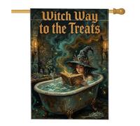 Bandiera della casa delle streghe, libro degli incantesimi per vasca da bagno fantasioso libro degli incantesimi per Halloween in iuta verde su entrambi i lati, bandiere decorative per portico