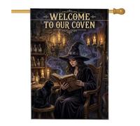 Bandiera della casa delle streghe, libro di gatti gotico mistico per Halloween, nera, doppia parete, grande bandiera da giardino per esterni, prato, cortile, patio, ingresso 71 x 101 cm