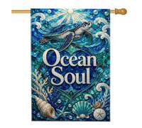 Bandiera della casa delle tartarughe, conchiglia costiera dell'oceano corallo blu estate su entrambi i lati, grande bandiera da giardino per esterni, patio, prato, ingresso campeggio, 71 x 101 cm