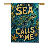 Bandiera della casa delle tartarughe, nautica vintage con stelle marine, alghe estive blu su entrambi i lati, in iuta, portico, decorativo, per esterni, patio, prato, ingresso, campeggio, 71 x 101 cm