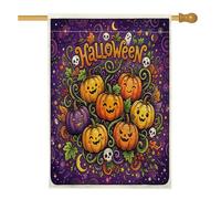 Bandiera della casa delle zucche, fantasiosi fantasmi festivi teschi viola di Halloween su entrambi i lati in iuta da esterno grande bandiera da giardino per esterni, patio, cortile, prato, ingresso