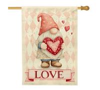 Bandiera della casa dello gnomo, San Valentino fantasioso cuore banner San Valentino pesca iuta double face decorativo esterno portico bandiere per esterni patio prato ingresso campeggio 71 x 101 cm