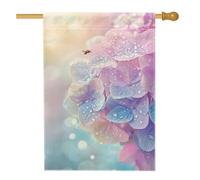 Bandiera della casa dell'ortensia, primaverile floreale con api gocce d'acqua, in iuta viola primaverile, su entrambi i lati, grande bandiera da giardino per esterni, prato, cortile, patio, ingresso