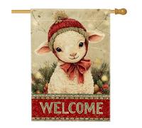 Bandiera della casa di agnello, cappello di benvenuto di Natale rustico rosso su entrambi i lati in iuta da esterno grande bandiera da giardino per patio esterno prato ingresso campeggio 71 x 101 cm