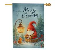 Bandiera della casa di Babbo Natale, lanterna fantasiosa di Natale volpe natalizia in iuta rossa su entrambi i lati, grande bandiera da giardino per esterni, cortile, prato, patio, porta d'ingresso