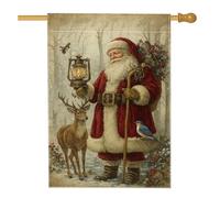 Bandiera della casa di Babbo Natale, lanterna natalizia vintage con cervo di Natale rossa su entrambi i lati, decorativa, per esterni, prato, cortile, patio, ingresso, 71 x 101 cm