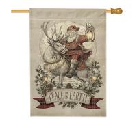 Bandiera della casa di Babbo Natale, lanterna natalizia vintage con renna, rossa su entrambi i lati, decorativa, per esterni, cortile, prato, patio, porta d'ingresso, 71 x 101 cm