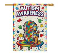 Bandiera della casa di baseball, giocoso puzzle colorato pezzo pipistrello consapevolezza multicolore double face iuta decorativa esterno portico bandiere per esterni patio prato ingresso campeggio 70