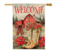 Bandiera della casa di benvenuto, decorazione natalizia rustica con stella di Natale rossa su entrambi i lati, per portico anteriore, per esterni, prato, cortile, patio, ingresso, 71 x 101 cm